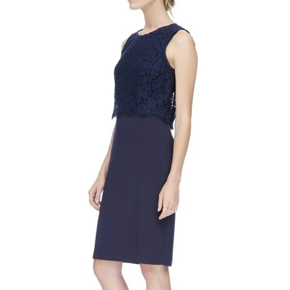 rebecca taylor blue lace dress REBECCA TAYLOR Dress Womens Size 2 Blue A-Line Fit Flare Lace Contrast Ponte